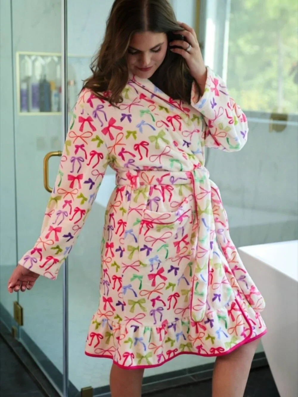 Jess Lea Daylight Bow Plush Ruffle Lounge Robe